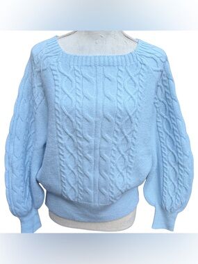 Baby Blue Cable Knit Sweater Size L NWOT Soft Cozy Pullover
